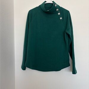 J. Crew Teal Long Sleeve Top with jewel Button Accents mock neck size S NWT